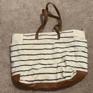 Bath and Body blue and cream striped Purse